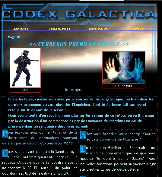 Interface du jeu de stratgie Empirium - extrait du journal officiel du jeu